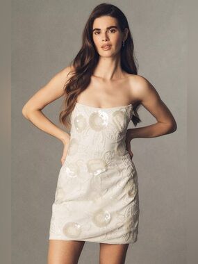 white sequin dress anthropologie Helsi Avery Long-Sleeve Sequin Fit & Flare Mini Dress